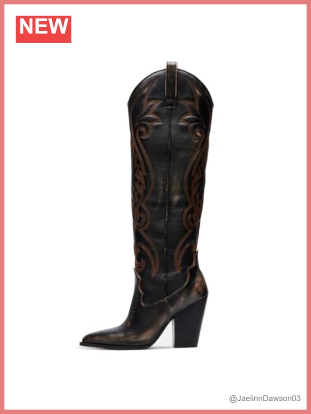 Vintage Embroidered Knee High Western Cowboy Boots Chunky Stacked Heel Pointed